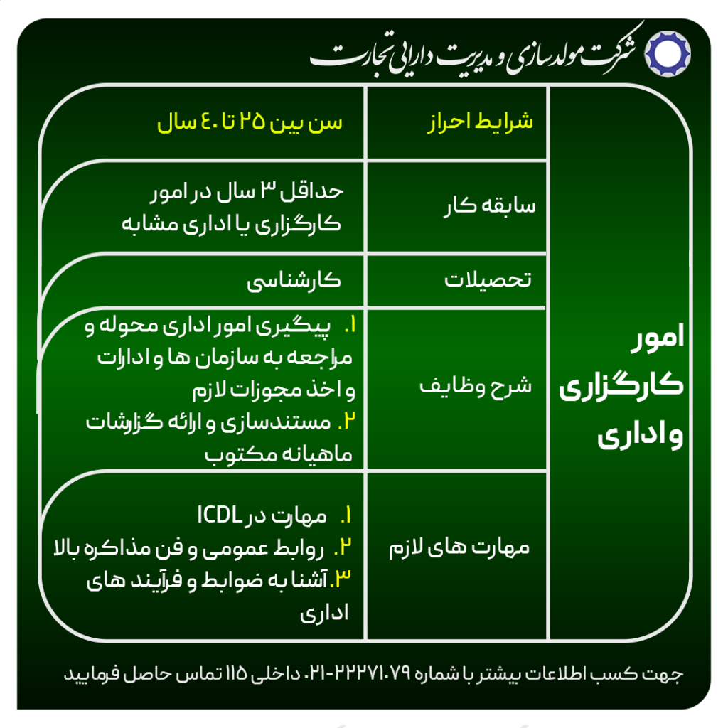 فراخوان شناسایی و استخدام نیروی کارگزار در شهر زنجان